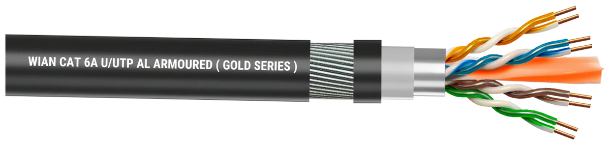 WIAN CAT6A U/UTP Armoured · Al Wire with Wi-Barrier Tape Outdoor — WC-2274K-GOLD-305